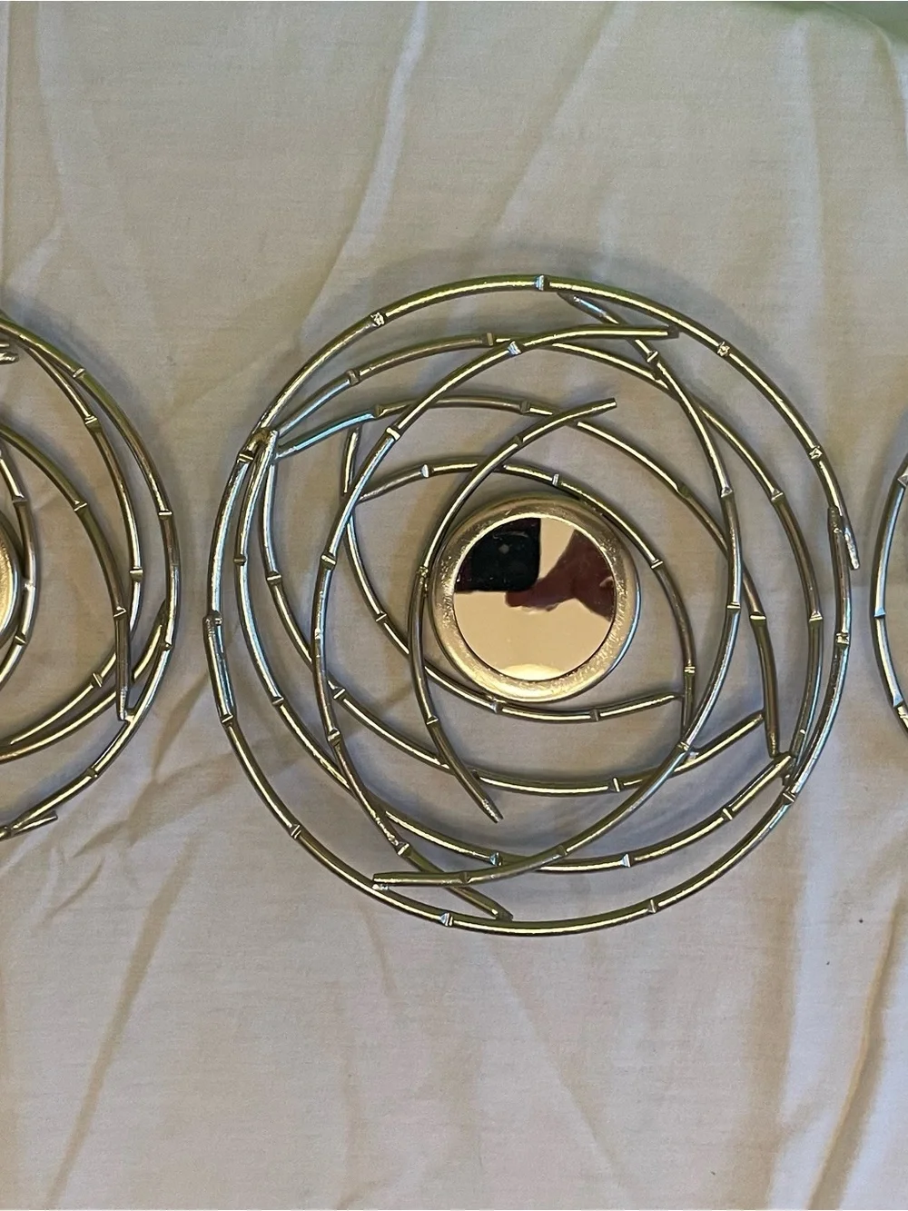 Silver Spiral Metal Wall Decor Mirror 3 Piece Set- Modern Home Accent